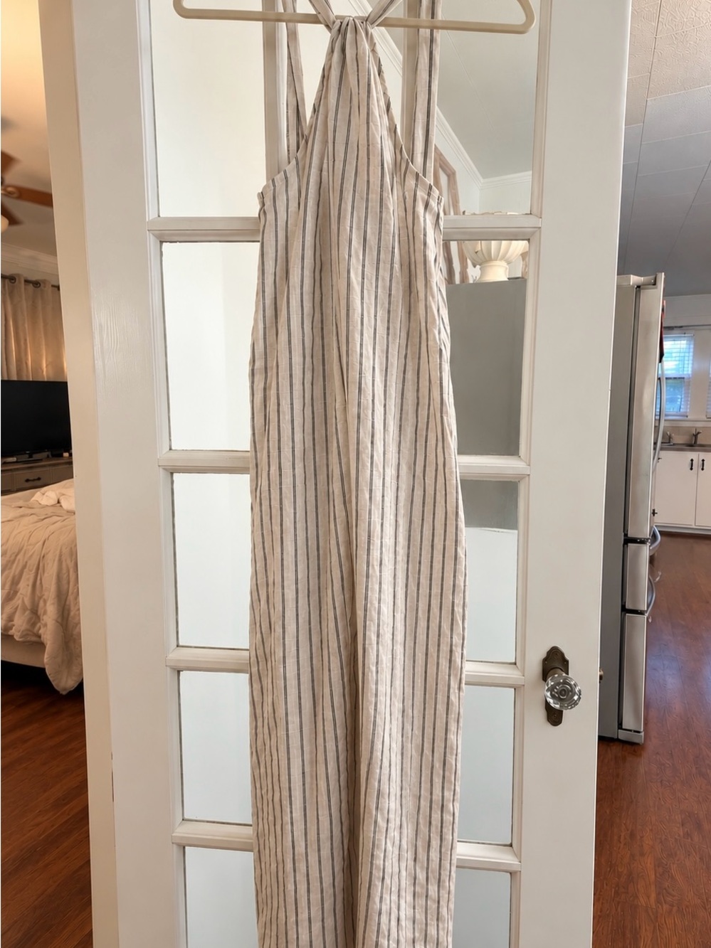 COMMENSE Striped Cotton-Linen Halter Maxi Dress – Small NWT
